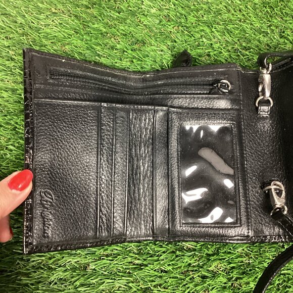 Brighton Black Croc Print Patent Leather Wallet with Crossbody Strap - Picture 7 of 15